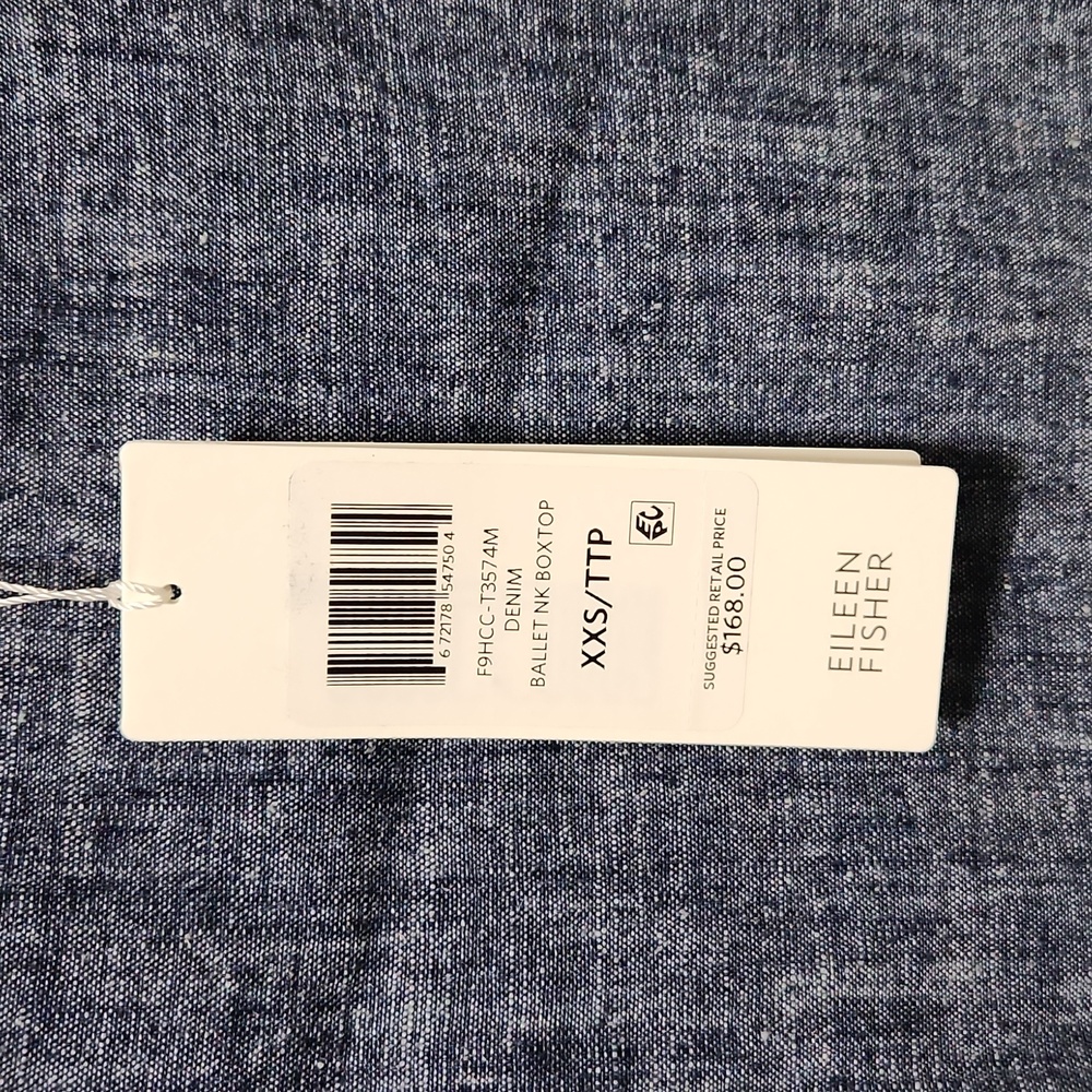 NWT Eileen Fisher Hemp Organic Cotton Chambray Ballet Neck Box Top. Size XXS - Picture 9 of 9